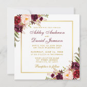 Floral Waterverf Burgundy Gold Wedding Kaart SB (Voorkant)