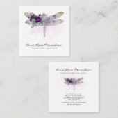 *~* Floral Waterverf Burgundy Pink Dragonfly Vierkante Visitekaartje (Voorkant / Achterkant)