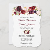 Floral Waterverf Burgundy Wedding Invitation B Kaart (Voorkant)
