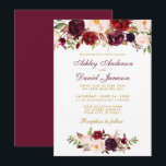 Floral Waterverf Burgundy Wedding Invitation BG Kaart<br><div class="desc">Elegant Burgundy Waterverf Floral and Gold Wedding Invitation - Burgundy Back - Bourgogne en Gold Script</div>