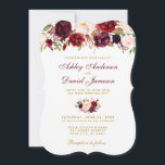 Floral Waterverf Burgundy Wedding Invitation BG Kaart<br><div class="desc">Elegant Burgundy Marsala Waterverf Floral and Gold Wedding Invitation - Bracket Style</div>