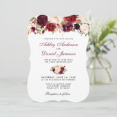 Floral Waterverf Burgundy Wedding Invitation BR Kaart (Staand voorkant)