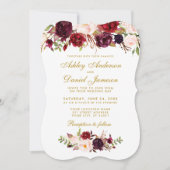 Floral Waterverf Burgundy Wedding Invitation GB Kaart (Voorkant)