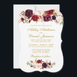 Floral Waterverf Burgundy Wedding Invitation GB Kaart<br><div class="desc">Elegant Burgundy Marsala Waterverf Floral and Gold Wedding Invitation - Gold Script - Bracket Style</div>