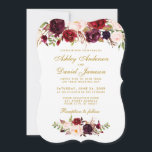 Floral Waterverf Burgundy Wedding Invitation GB Kaart<br><div class="desc">Elegant Burgundy Marsala Waterverf Floral and Gold Wedding Invitation - Gold Script - Bracket Style</div>