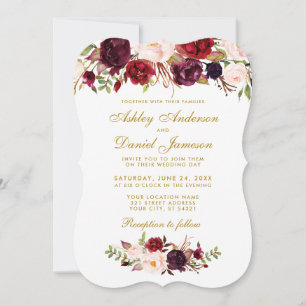 Floral Waterverf Burgundy Wedding Invitation GB Kaart