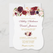 Floral Waterverf Burgundy Wedding Invitation GB Kaart (Voorkant)