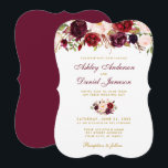 Floral Waterverf Burgundy Wedding Invitation GB Kaart<br><div class="desc">Elegant Burgundy Marsala Waterverf Floral and Gold Wedding Invitation - Burgundy Back - Bracket Style</div>