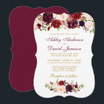 Floral Waterverf Burgundy Wedding Invitation GBB Kaart<br><div class="desc">Elegant Burgundy Marsala Waterverf Floral and Gold Wedding Invitation - Burgundy Back - Burgundy and Gold Script - Bracket Style</div>
