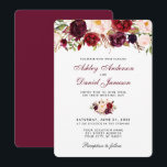 Floral Waterverf Burgundy Wedding Invitation R Kaart<br><div class="desc">Elegant Burgundy Marsala Waterverf Floral Wedding Invitation - Burgundy Back - Ronde Edges</div>