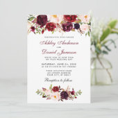 Floral Waterverf Burgundy Wedding Kaart (Staand voorkant)