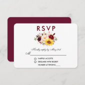 Floral Waterverf Burgundy Wedding RSVP (Voorkant / Achterkant)