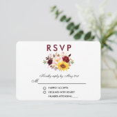 Floral Waterverf Burgundy Wedding RSVP (Staand voorkant)