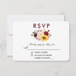 Floral Waterverf Burgundy Wedding RSVP