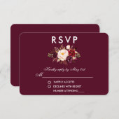 Floral Waterverf Burgundy Wedding RSVP (Voorkant / Achterkant)