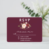 Floral Waterverf Burgundy Wedding RSVP (Staand voorkant)