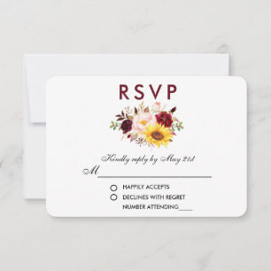 Floral Waterverf Burgundy Wedding RSVP Kaartje