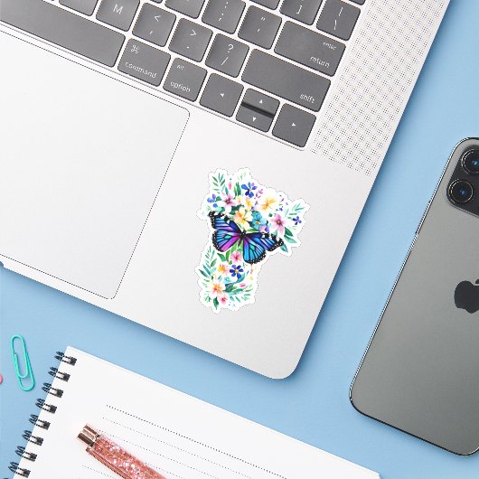 Floral Waterverf Butterfly Sticker (Laptop met iPhone)
