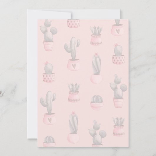 Floral Waterverf Cactus Pink Girl Baby shower Kaart (Achterkant)