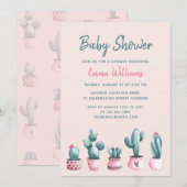 Floral Waterverf Cactus Pink Girl Baby shower Kaart (Voorkant / Achterkant)