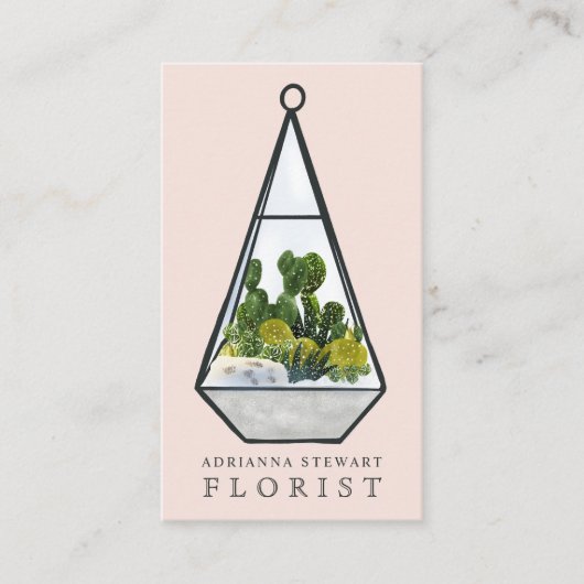 Floral waterverf cactus terrarium florist roze visitekaartje (Voorkant)