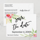 Floral Waterverf Casual Handschrift Save the Date Aankondigingskaart (Voorkant / Achterkant)