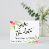 Floral Waterverf Casual Handschrift Save the Date Aankondigingskaart (Staand voorkant)