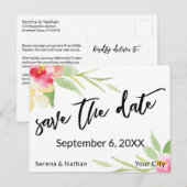Floral Waterverf Casual Handschrift Save the Date Aankondigingskaart (Voorkant / Achterkant)