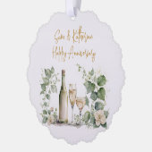 Floral Waterverf Champagne Happy Jubileum Ornament Kaart (Links)