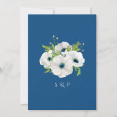 Floral Waterverf Classic Blue Wedding Kaart (Achterkant)