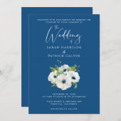 Floral Waterverf Classic Blue Wedding Kaart (Voorkant / Achterkant)