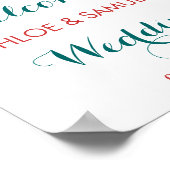 Floral Waterverf Coral Pink Aqua Weduwschap Welkom Poster (Hoek)