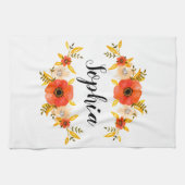 Floral Waterverf Coral WreatCustom Text Theedoek (Horizontaal)