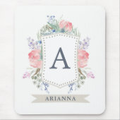 Floral Waterverf Crest met Monogram Muismat (Voorkant)