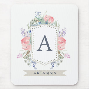 Floral Waterverf Crest met Monogram Muismat