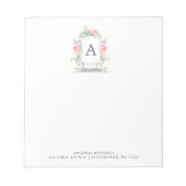 Floral Waterverf Crest met Monogram Notitieblok (Voorkant)