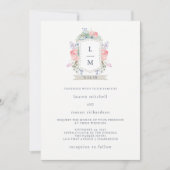 Floral Waterverf Crest Wedding Kaart (Voorkant)