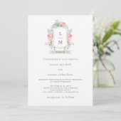 Floral Waterverf Crest Wedding Kaart (Staand voorkant)