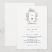 Floral Waterverf Crest Wedding Kaart (Voorkant / Achterkant)