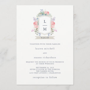 Floral Waterverf Crest Wedding Kaart