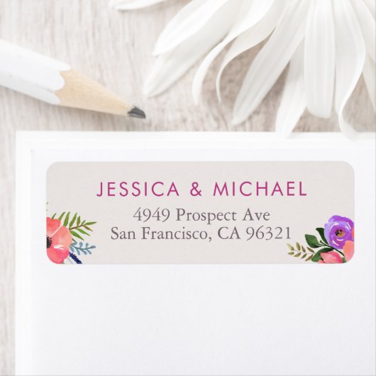  Floral Waterverf Custom Retouradres Etiket (Insitu)