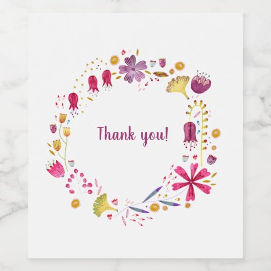 Floral Waterverf Dank u Wijn Etiket (Enkel label)