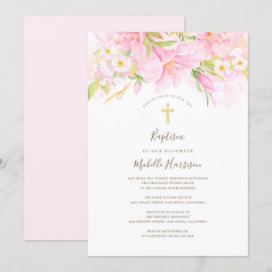 Floral Waterverf Delicate Blush Pink Girl Baptisme Kaart