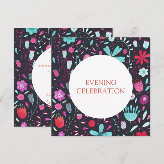 Floral Waterverf Donkere avondbruiloft Kaart (Voorkant / Achterkant)