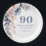 Floral Waterverf Dusty Blue Pink 90th Birthday Papieren Bordje<br><div class="desc">Floral Waterverf Dusty Blue Pink 90th Birthday Paper Borden personaliseer eenvoudig met uw partijdetails door op de knop aan te passen om de stijl en plaatsing van de tekst verder te herschikken en te formatteren. TIP: Voeg onze aanvullende of overeenkomende objecten in ons collectie toe met hetzelfde ontwerp hieronder</div>