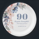 Floral Waterverf Dusty Blue Pink 90th Birthday Papieren Bordje<br><div class="desc">Floral Waterverf Dusty Blue Pink 90th Birthday Paper Borden personaliseer eenvoudig met uw partijdetails door op de knop aan te passen om de stijl en plaatsing van de tekst verder te herschikken en te formatteren. TIP: Voeg onze aanvullende of overeenkomende objecten in ons collectie toe met hetzelfde ontwerp hieronder</div>
