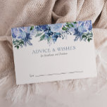 Floral Waterverf Dusty Blue Wedding Advieskaart<br><div class="desc">Moedig huwelijksgasten aan om woorden van wijsheid en beste wensen voor de bruid en de bruidegom achter te laten met deze grillen-advieskaarten, met een topgrens van waterverf bloemen in tinten blauw. Pas de tekst aan met uw voorkeurrubriek en de namen van de bruid en de groom. De achterkant van de...</div>