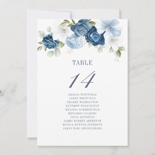 Floral Waterverf Dusty Blue Wedding Table Number Kaart (Voorkant)