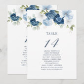 Floral Waterverf Dusty Blue Wedding Table Number Kaart (Voorkant / Achterkant)