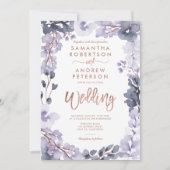 Floral waterverf dusty lavender foto bruiloft kaart (Voorkant)